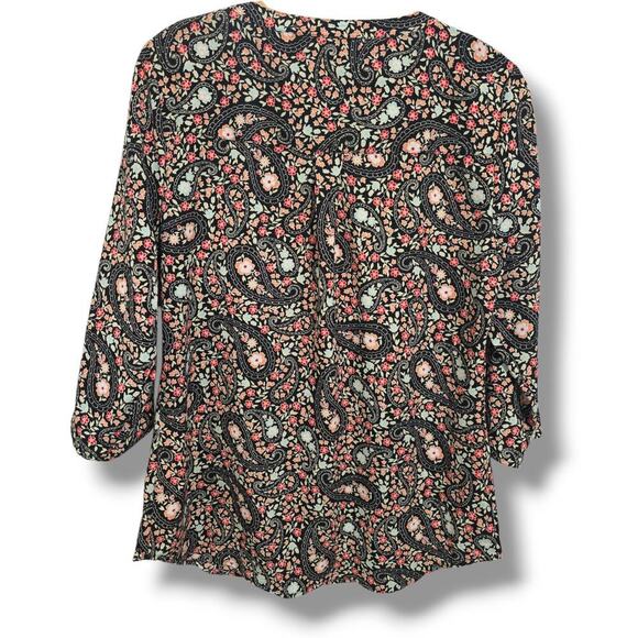 Croft & Barrow Women’s Multicolor Paisley Button-Down Blouse Convertible Sleeves - Picture 3 of 9